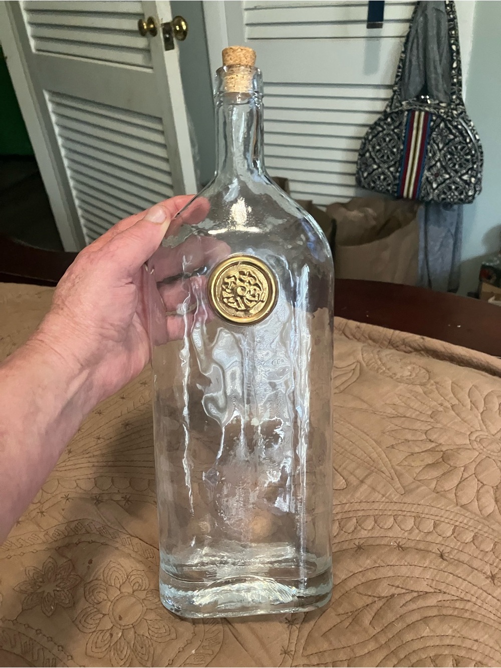 NWT Pier 1 Clear Glass Bottle Resembling Vintage Whiskey Decanters
